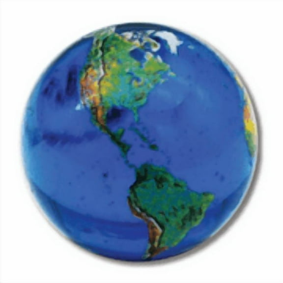 Blue Earth Marble With Natural Earth Continents, Recycled Glass, 5 In A Pouch, 0.9 Inch Diameter