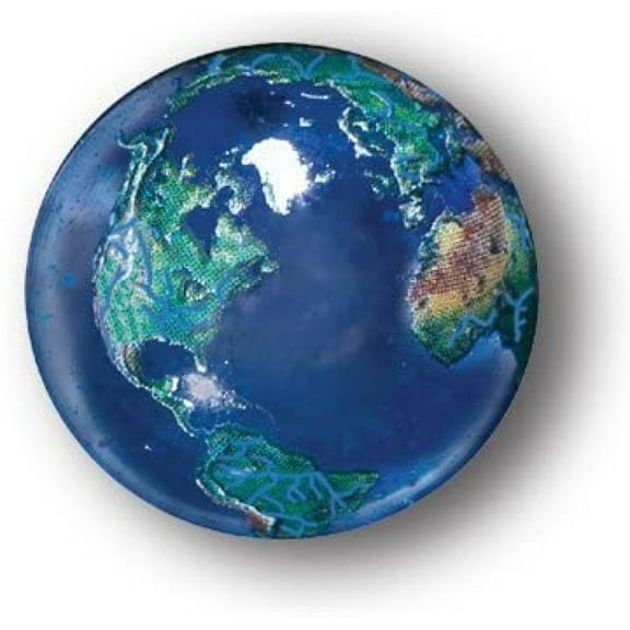 Blue Earth Marble with Natural Earth Continents, Recycled Glass, 5 with a Pouch, 0.9 Inch Diameter