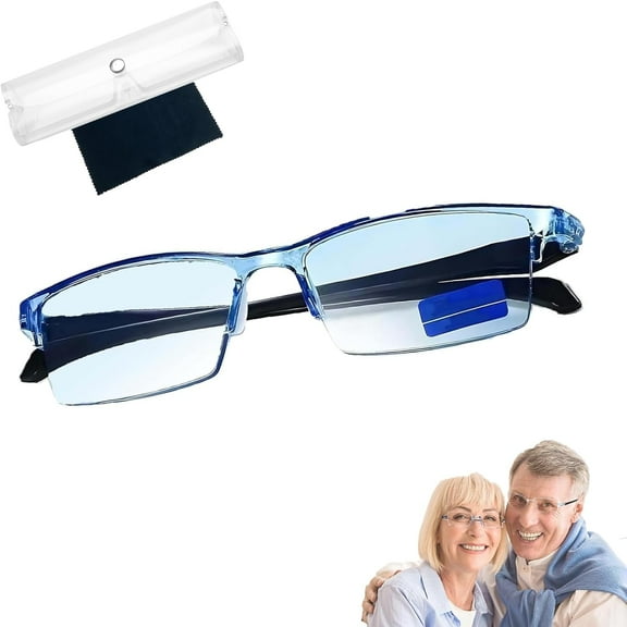 Blue Ease Optics Glasses, Clear Automatic Zoom Reading Eyeglasses, Smart Look Far and Near Blue Glasses
