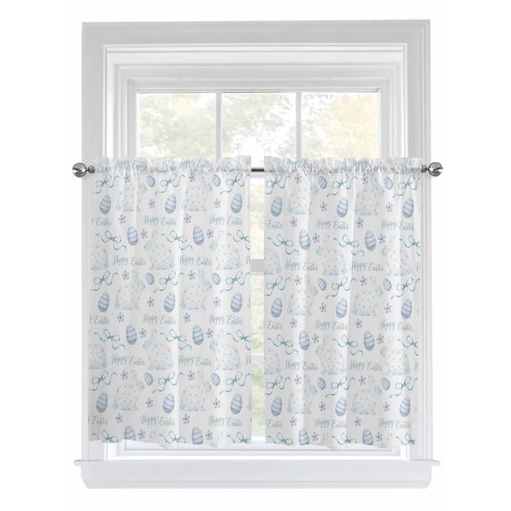 Blue Easter Bathroom Window Curtain, Watercolor Spring Bunny Eggs Flowers Light Filtering Coffee Kitchen Curtains, Bedroom Living Room Curtains 2 Panel 84"x54"