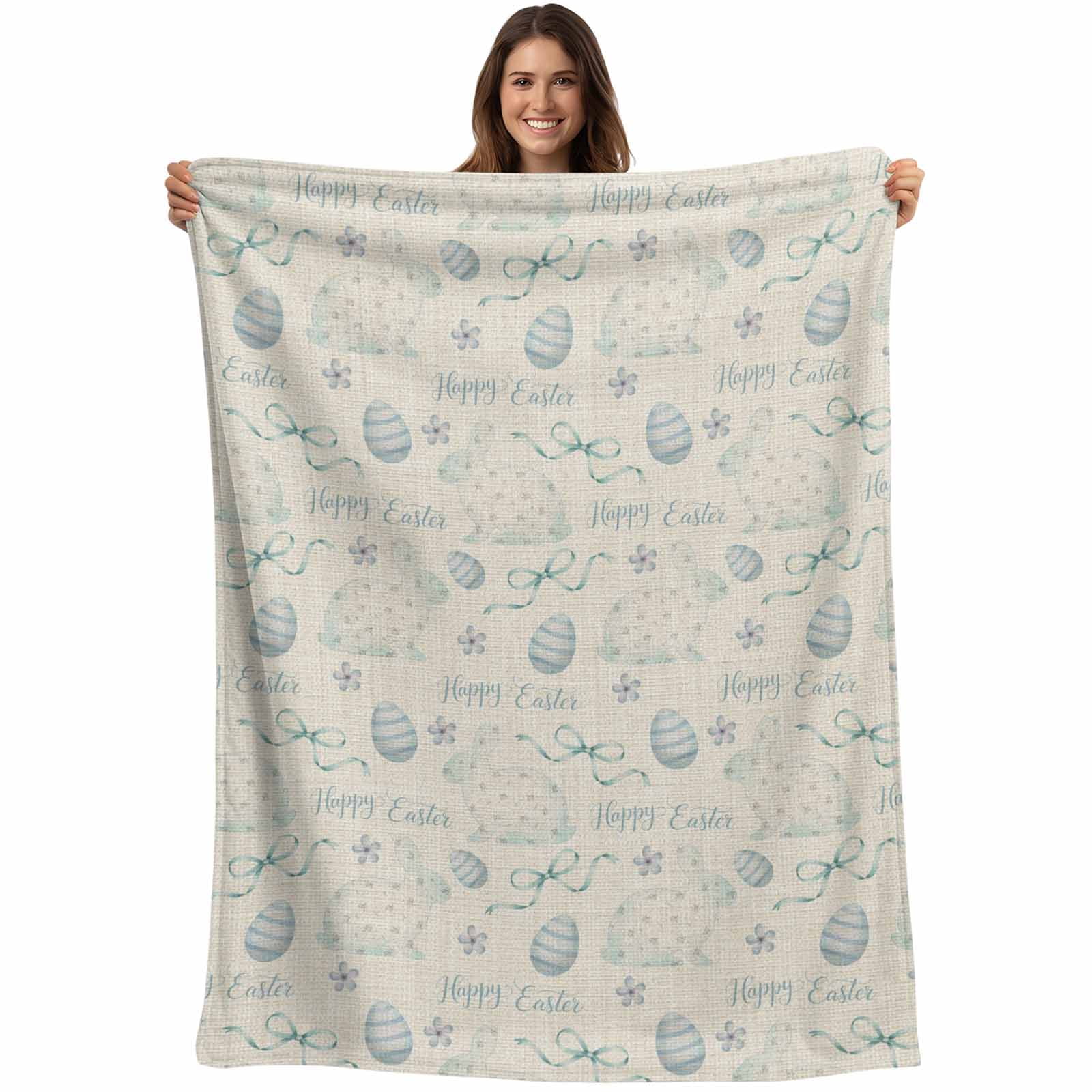 Blue Easter Blanket Soft Cozy Warm Throw Blanket for Couch, Plush Fuzzy ...