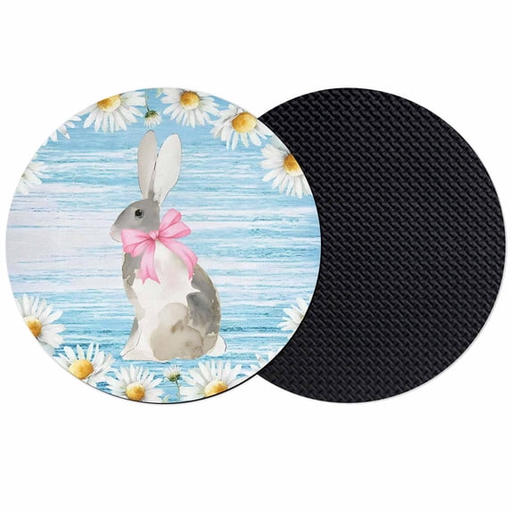 Blue Easter Bunny Coasters Set of 2, Absorbent Coasters for Drinks, Spring Daisy Modern Ombre Striped Coaster for Desk Coffee Table Protection, Home Decor House Warming Gifts 4"