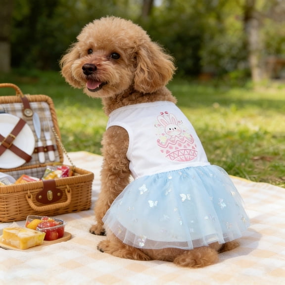 Blue Easter Bunny Dog Tutu Dress, Festive Pet for Small Dogs & Cats, Holiday Party Apparel