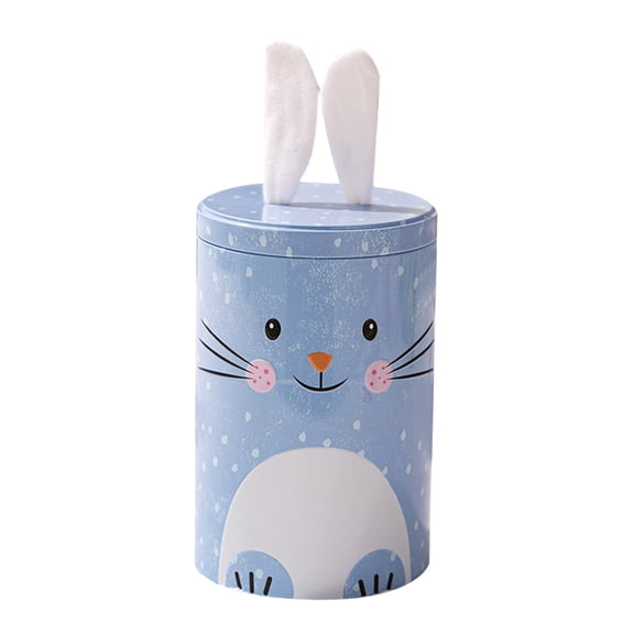Blue Easter Bunny Storage Tin For Candy Gift Jar Iron Canister Blue Lid Home Table Decor