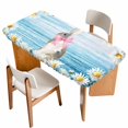 thumbnail image 1 of Blue Easter Bunny Table Cloths for 5 Foot Rectangle Tables, Spring Daisy Modern Ombre Striped Patio Waterproof Elastic Fitted Tablecloths, Washable Rectangular Table Cover for Camping, 1 of 8