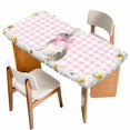 thumbnail image 1 of Blue Easter Bunny Table Cloths for 5 Foot Rectangle Tables, Spring Daisy Modern Pink Buffalo Plaid Patio Waterproof Elastic Fitted Tablecloths, Washable Rectangular Table Cover for Camping, 1 of 8