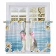 thumbnail image 1 of Blue Easter Bunny Tier Curtains 54 Inch Length, Spring Daisy Modern Ombre Striped Cafe Short Curtains for Bathroom Over Sink, Small Kitchen Curtain Light Filtering Tiered Drapes 2 Panels 27.5"Wx54"L, 1 of 8