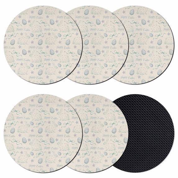 Blue Easter Coasters Set of 6, Absorbent Coasters for Drinks, Spring Farmhouse Vintage Bunny Eggs Beige Coaster for Desk Coffee Table Protection, Home Decor House Warming Gifts 4"