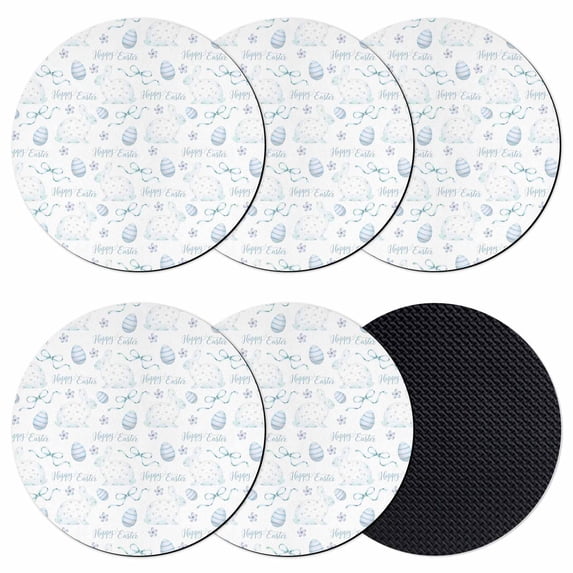 Blue Easter Coasters Set of 6, Absorbent Coasters for Drinks, Watercolor Spring Bunny Eggs Flowers Coaster for Desk Coffee Table Protection, Home Decor House Warming Gifts 4"