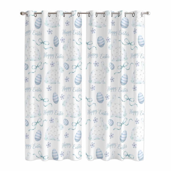 Blue Easter Kitchen Curtains Window Panels, Watercolor Spring Bunny Eggs Flowers Insulated Window Treatment Curtain, Grommet Curtains for Bedroom/Living Room/Bathroom, 2 Piece 42"Wx84"L