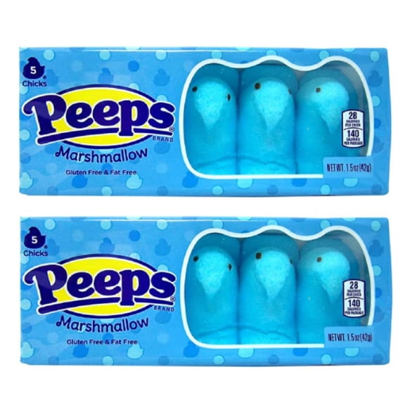 Blue Easter Marshmallow Candy Chicks, 5 Count per pack, Treats for Easter Baskets and Party Decorations - Pack of 2