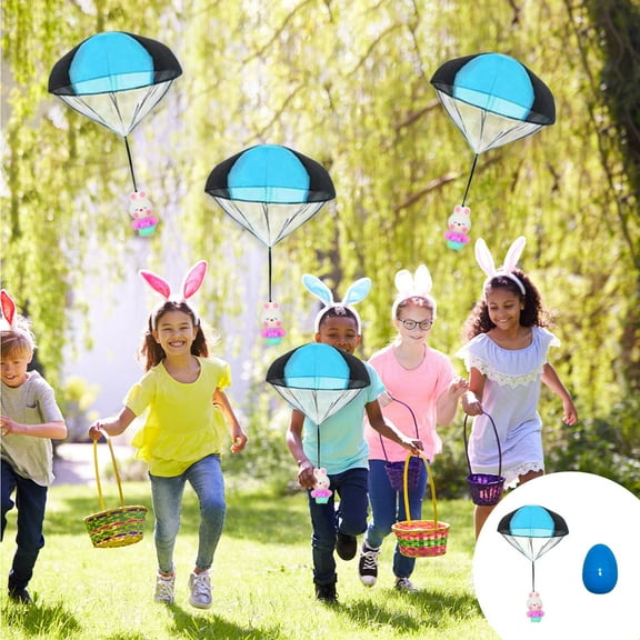 Blue Easter Parachute Egg Toy - Fun Throwable Plastic & Polyester Easter Egg Hunt Stuffers, Basket Fillers, Party Favors for Kids Outdoor Games and Easter Celebrations