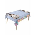 thumbnail image 1 of Blue Easter Rectangle Tablecloth, Spring Cartoon Bunny Colorful Eggs Wood Grain Waterproof & StainResistant Tablecloth, Washable Oil-proof Table Cover for Dining/Party/Wedding/Buffet 54x108 In, 1 of 9