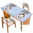 thumbnail image 1 of Blue Easter Table Cloths for 4 Foot Rectangle Tables, Spring Cartoon Bunny Colorful Eggs Wood Grain Patio Waterproof Elastic Fitted Tablecloths, Washable Rectangular Table Cover for Camping, 1 of 8