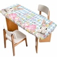 thumbnail image 1 of Blue Easter Table Cloths for 8 Foot Rectangle Tables, Spring Easter Bunny Eggs Floral Buffalo Plaid Patio Waterproof Elastic Fitted Tablecloths, Washable Rectangular Table Cover for Camping, 1 of 8