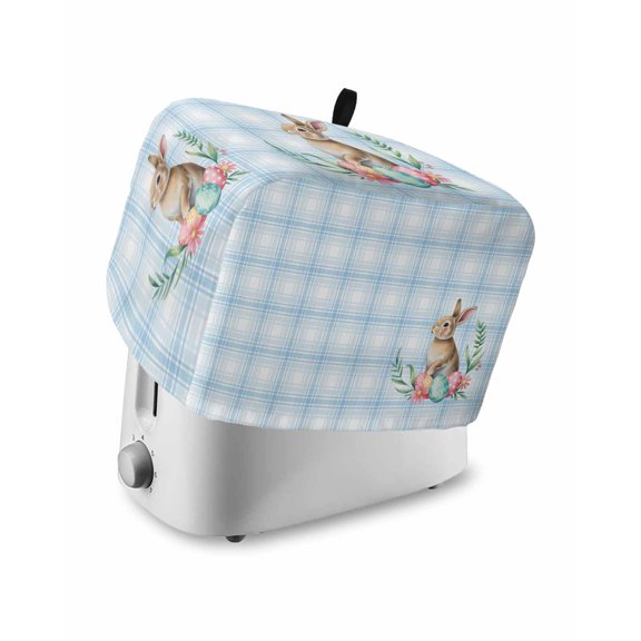 Blue Easter Toaster Cover 4 Slice, Large Kitchen Appliance Covers, Bunny Eggs Spring Floral Stripes Farmhouse Toaster Oven Cover with Loop, Bread Machine Cover Polyester Dust Cover Protection