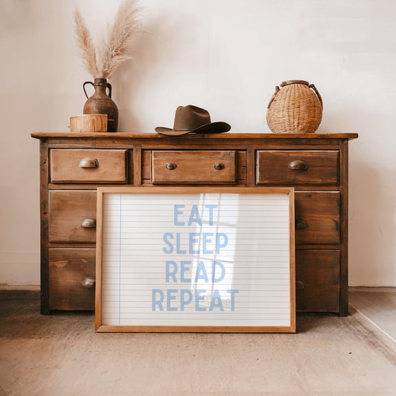 Blue Eat Sleep Read Repeat Trendy Postcard Book Lover Bookish Wall Art Dorm Decor Cute Design1 Unframed Paper Print