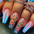 thumbnail image 1 of Blue Edge French Gradient Contrast Leopard Print Nail Tips, 1 of 5