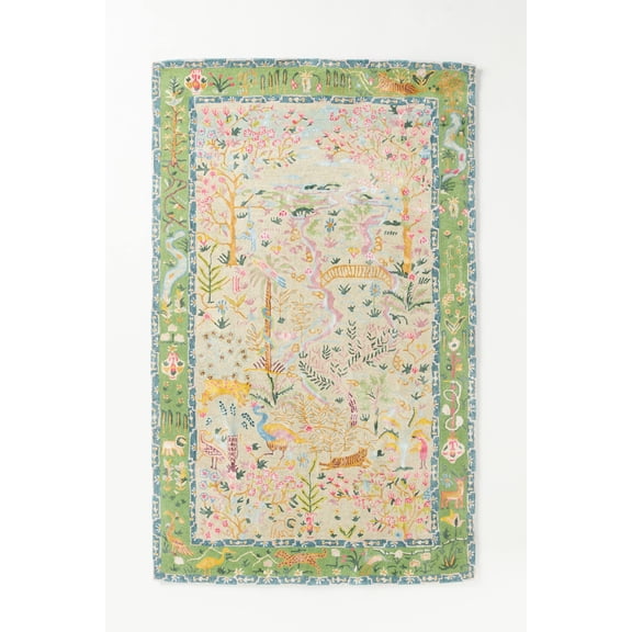 Blue Edge Rug Wool & Viscose Blend Tufted Tales Menagerie Rug(Multicolor, 3x5 Feet)