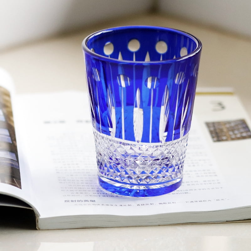 Blue Edo Kiriko Bohemian Czech Handmade High Quality Hand Cut To Clear Crystal Drinkware Whiskey Cup Wine Glass