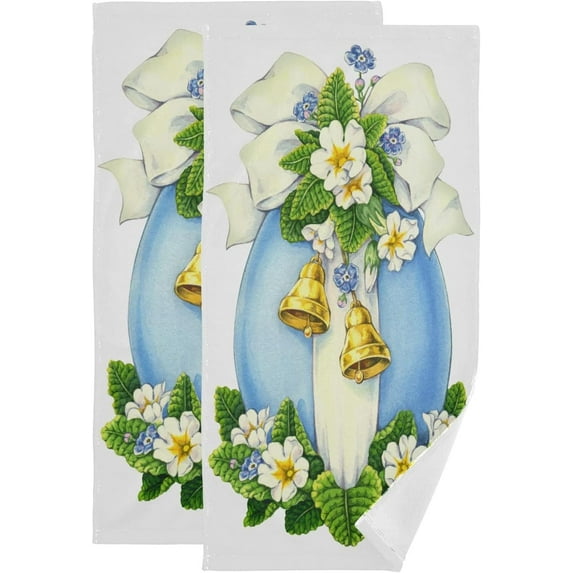 Blue Egg Floral Hand Towels 2 PCS, Easter Greeting Kitchen Towel Ultra Soft and Highly Absorbent,Decorative Fingertip Face Towel for Bathroom Hotel, 28.3"x14.4"