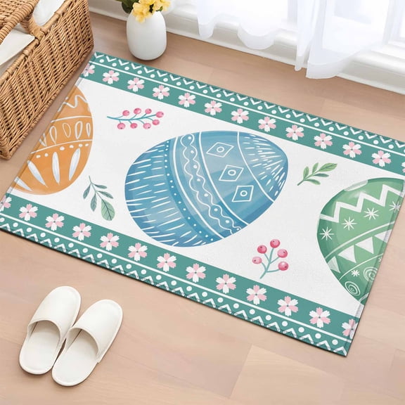 Blue Eggs Easter Bathroom Rug Washable 2x3 Entryway Rug Non Slip Pink Spring Floral Elegant Pastoral Front Door Mat Low Pile Indoor Doormat Throw Floor Carpet for Kitchen Bedroom Entrance