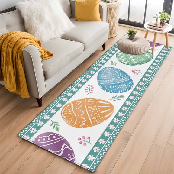 Blue Eggs Easter Kitchen Runner Rug 2x6 Washable Runners for Hallway Non Slip Pink Spring Floral Elegant Pastoral Large Area Rug Indoor Floor Carpet for Bathroom Laundry Entryway Bedroom Living Room
