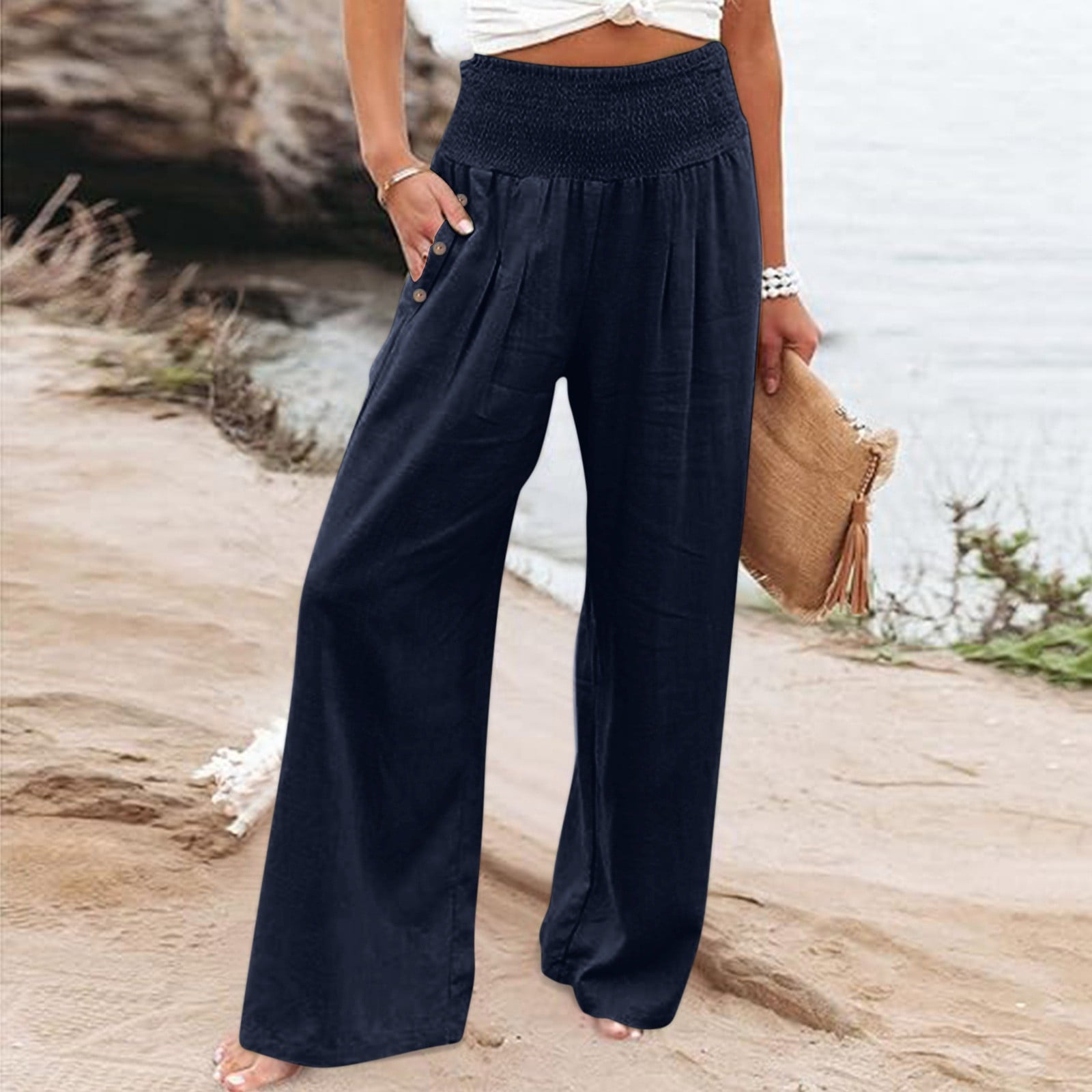 chinese dress ladies Linen Pants Women High Waisted Wide Leg Dress Pants Flowy Beach Pants  Business Casual Work Pants Vacation Boho Pants High Waisted Palazzo Pants  for Women Flowy Pants for Women Boho Pants for