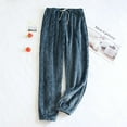 thumbnail image 1 of Blue Elastic Waist Pants For Women, Polyester Womens Business Casual Clothing, Petite Wide Leg Pants For Women, Flannel Pajama Pants Autumn Winter Warm Plus Size Slacks Coral Velvet Home, 1 of 3