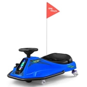 Blue Electric 24V Kids Ride On Drift Car 360 Degree Rotating Go Kart Boy Girl Gift w/2 Speed,Brushless Motor,Lights,Flag,Music,Bluetooth