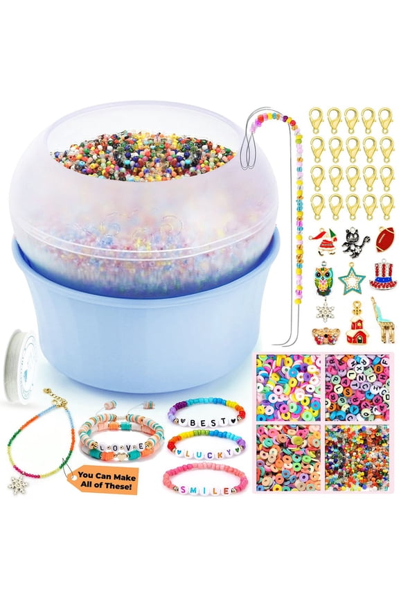 Clay Bead Spinner for Jewelry Making Necklace Bracelet Maker Machine - Electric Bead Spinner Kit with 2 Big Eye Needles & Accessories Friendship Cute Unique Waist Beads Christmas Gifts - Blue