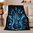 thumbnail image 1 of Blue Electric Guitar with Lightning Sparks, Energetic Graphic Style for Guitar Lovers, Rock Power Burst and Father's Day Gift, Cozy Flannel Blanket for Music Room and Bedroom, Home Decor, 1 of 9
