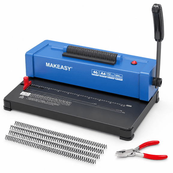 Blue Electric Spiral Binding Machine, 4:1 Pitch, 12 Sheet Punch Capacity, Fits A4/A5/Letter Paper