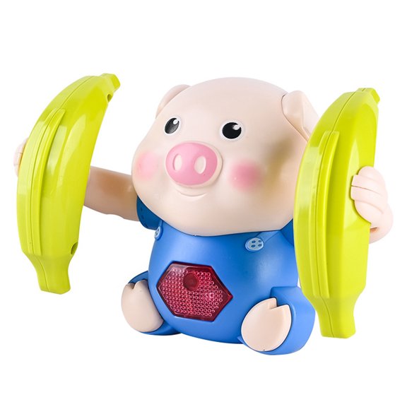 Blue Electric Tumbling Pig With Voice Control Induction Music Dumping Action Toy For Boys And Girls