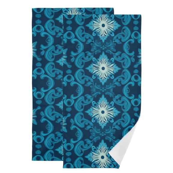 Blue Elegant Geometry Hand Towel Absorbent Bath Towels for Bathroom Sports Gym(28.3" X 14.4") Set of 2