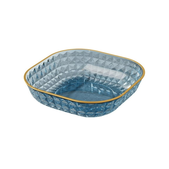 Blue Elegant Plastic Fruit Salad Serving Tray Large Capacity Candy Snack Dish For Party Coffee Table Kitchen Counter Microwave Dishwasher Safe 5.7X5.7X1.4 Inch