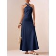 thumbnail image 1 of Blue Elegant Satin Twist Front Halter Neck Long Maxi Dress For Party, 1 of 7