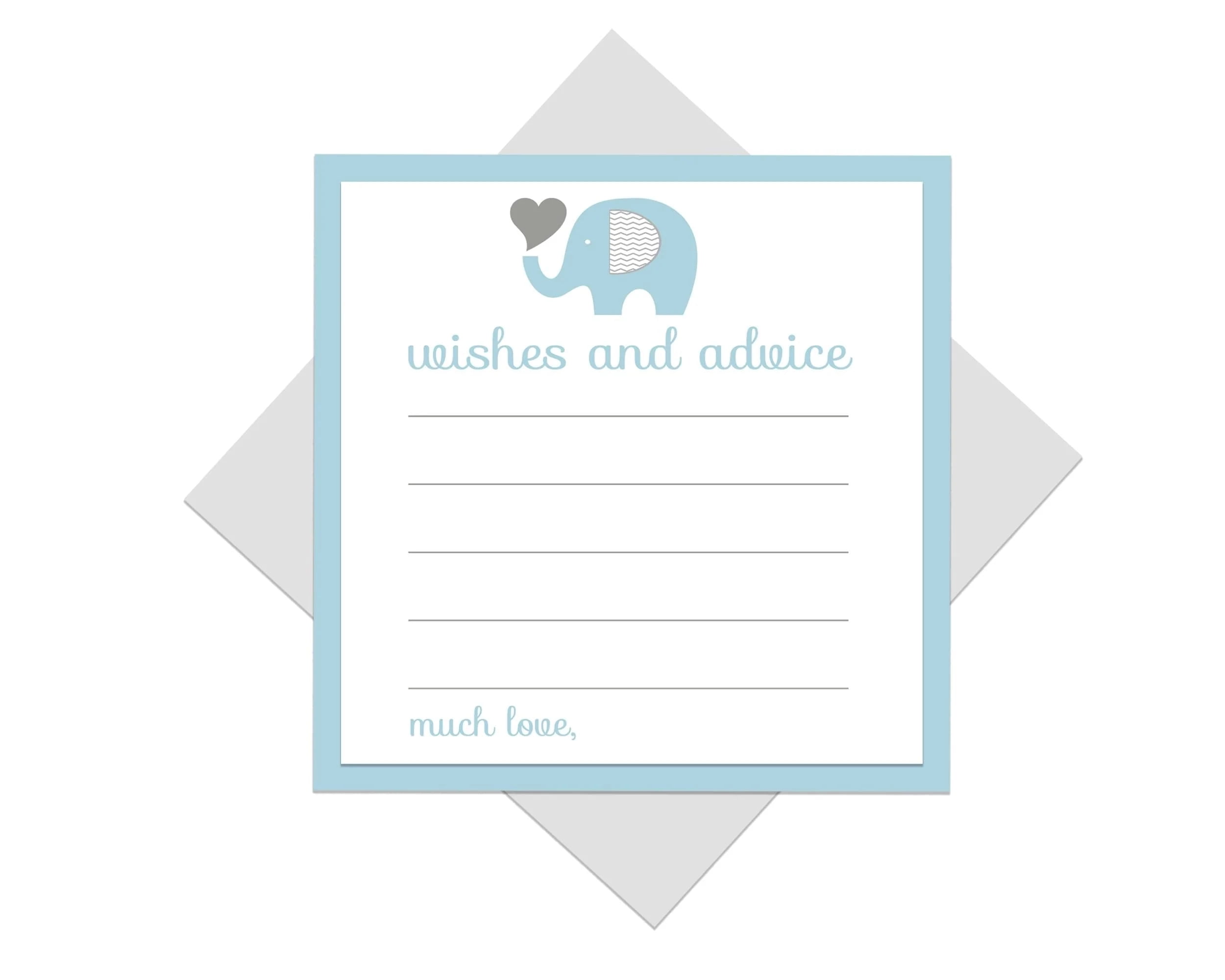 Blue Elephant Advice Cards (25 Pack) Wishes for Baby Shower Games - Kids Birthday Party Time Capsule - Jungle Animal Themed - 4x4 Size Set - Paper Clever Party