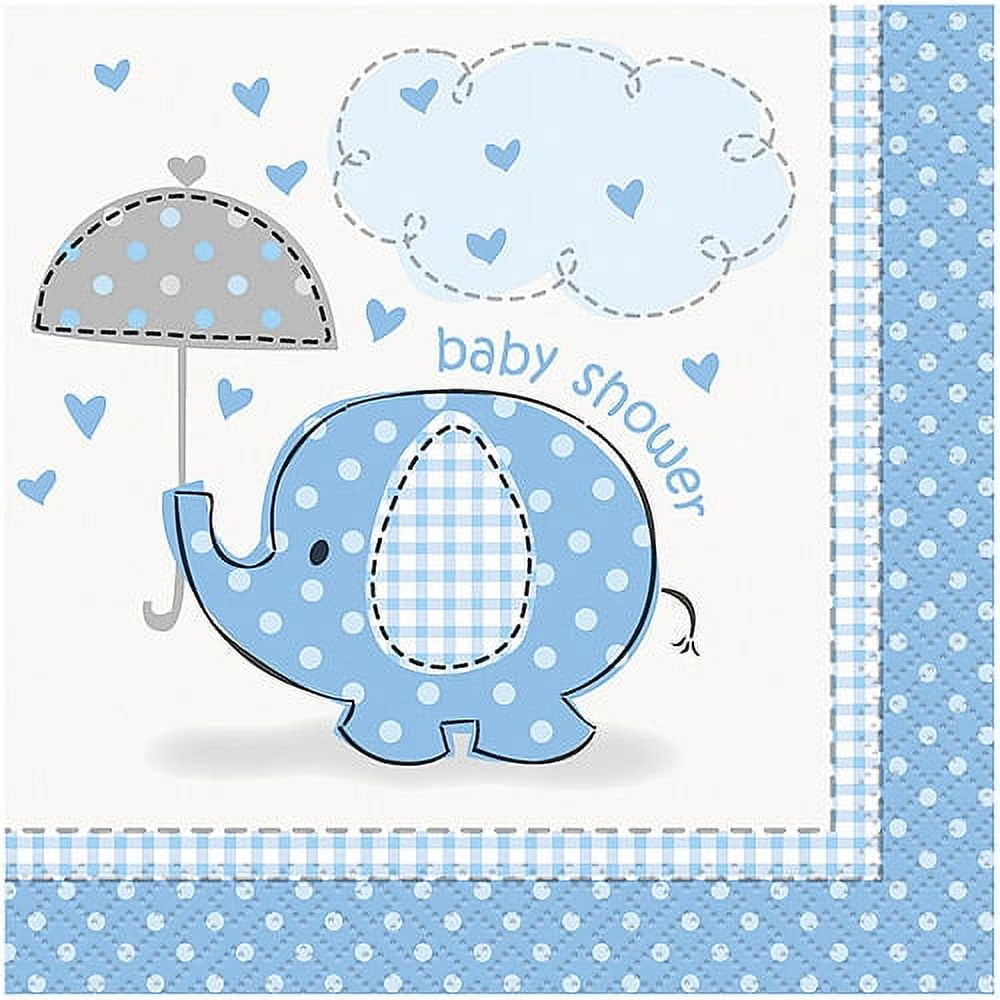 Blue Elephant Baby Shower Paper Cocktail Napkins 5in 16ct