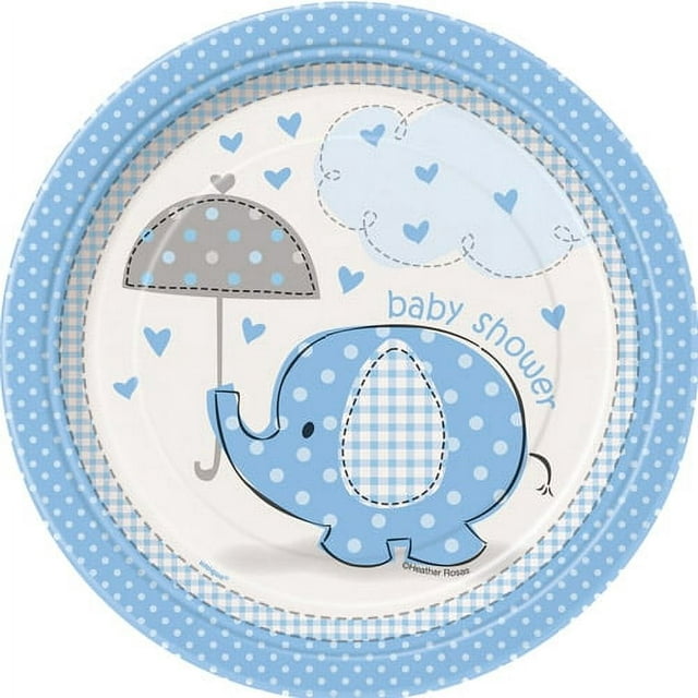 Blue Elephant Baby Shower Paper Dessert Plates, 7in, 8ct
