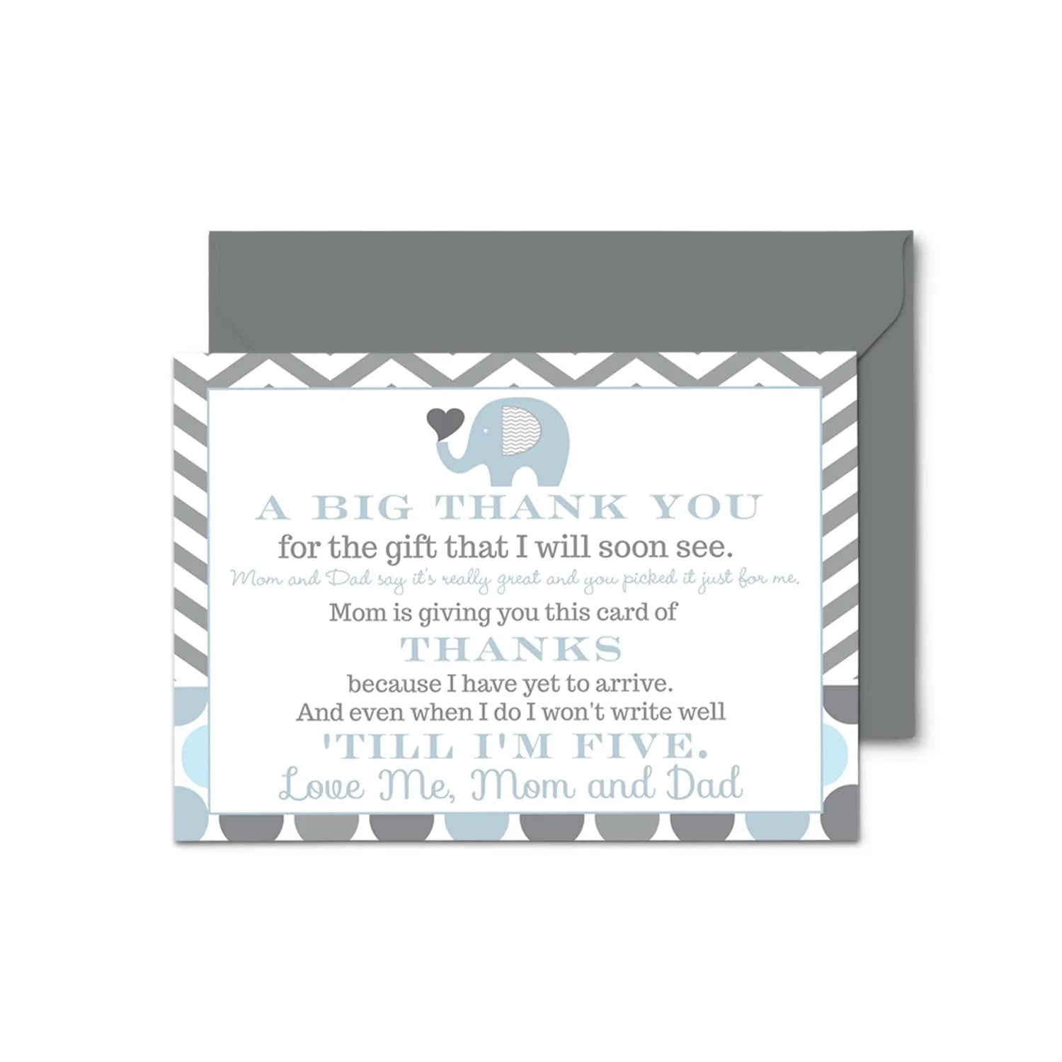 Blue Elephant Baby Shower Thank You Cards (15 Pack) Boys Notecards with Envelopes - Notes with Message from Newborn Babies - Jungle Animal Stationery Set Size 4x6 - Paper Clever Party