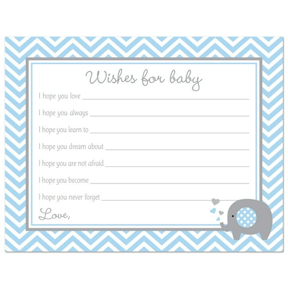 Blue Elephant Baby Shower Wishes for Baby Cards - 48 count