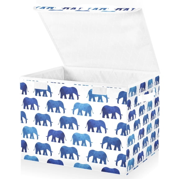 Blue Elephant Lidded Home Storage Bins Closet With Handle Stackable Foldable Oxford Fabric Storage Box for Bedroom Office