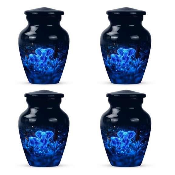 Blue Elephant small cremation urns for human ashes - mini funeral keepsake urn for human ashes 3 inch 4 pcs