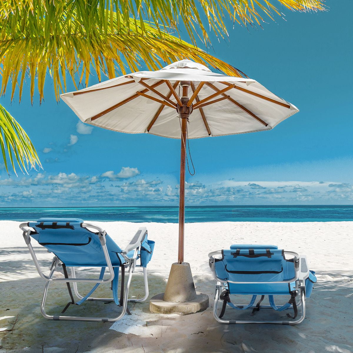 Blue Elevated Beach Chair - 5-Position Adjustable Aluminum Frame, 600D Polyester, Cup Holder & Storage for Outdoor Activities