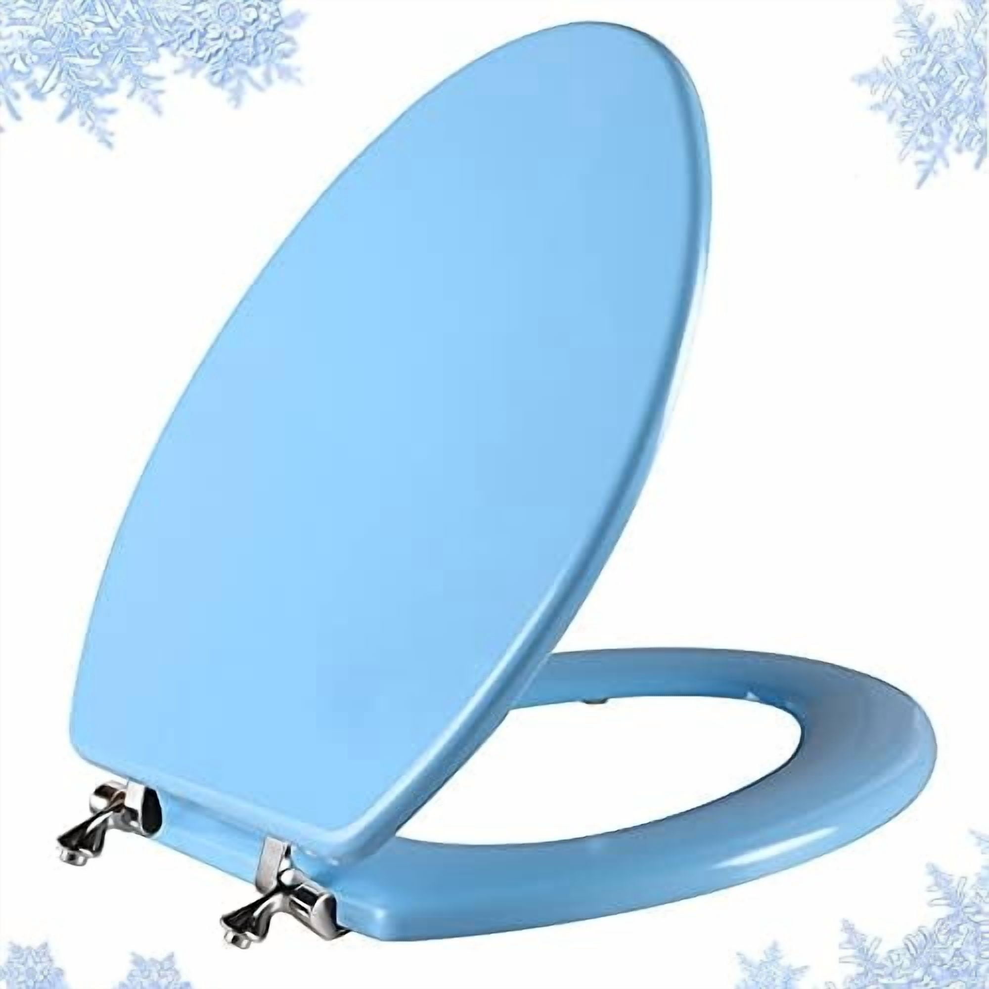 Blue Elongated Toilet Seat Natural Wood Toilet Seat with Zinc Alloy Hinges, Easy to Install also Easy to Clean, Scratch Resistant Toilet Seat by  (Elongated, Blue)