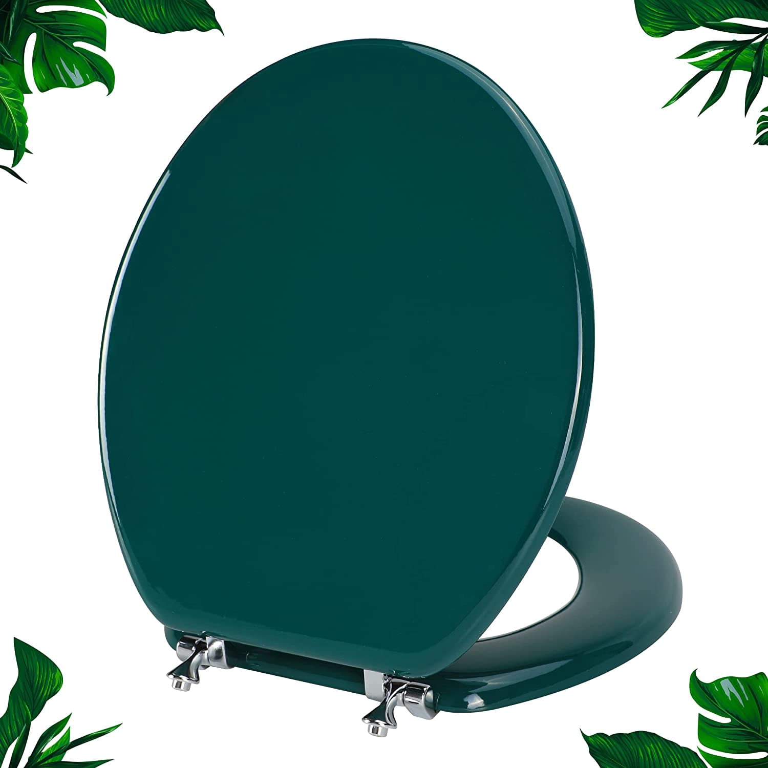Blue Elongated Toilet Seat Natural Wood Toilet Seat with Zinc Alloy Hinges, Easy to Install also Easy to Clean, Scratch Resistant Toilet Seat by  (Elongated, Blue)