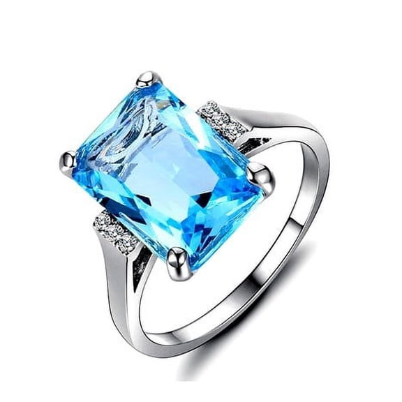 Blue Embellished Crystal Cocktail Ring Size 7