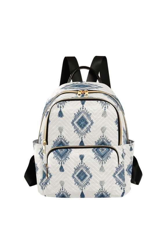 Blue Embroidery Plaids with Tassels Quilted Backpack Fashion Daypack Commuter Bag for Women 8.5 L