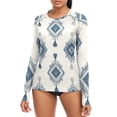 Blue Embroidery Plaids with Tassels Women's Rash Guard Shirts UPF 50 ...